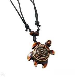 Brown Yak Bone Turtle Pendant Unisex Adjustable Corded Necklace 44-70 CM